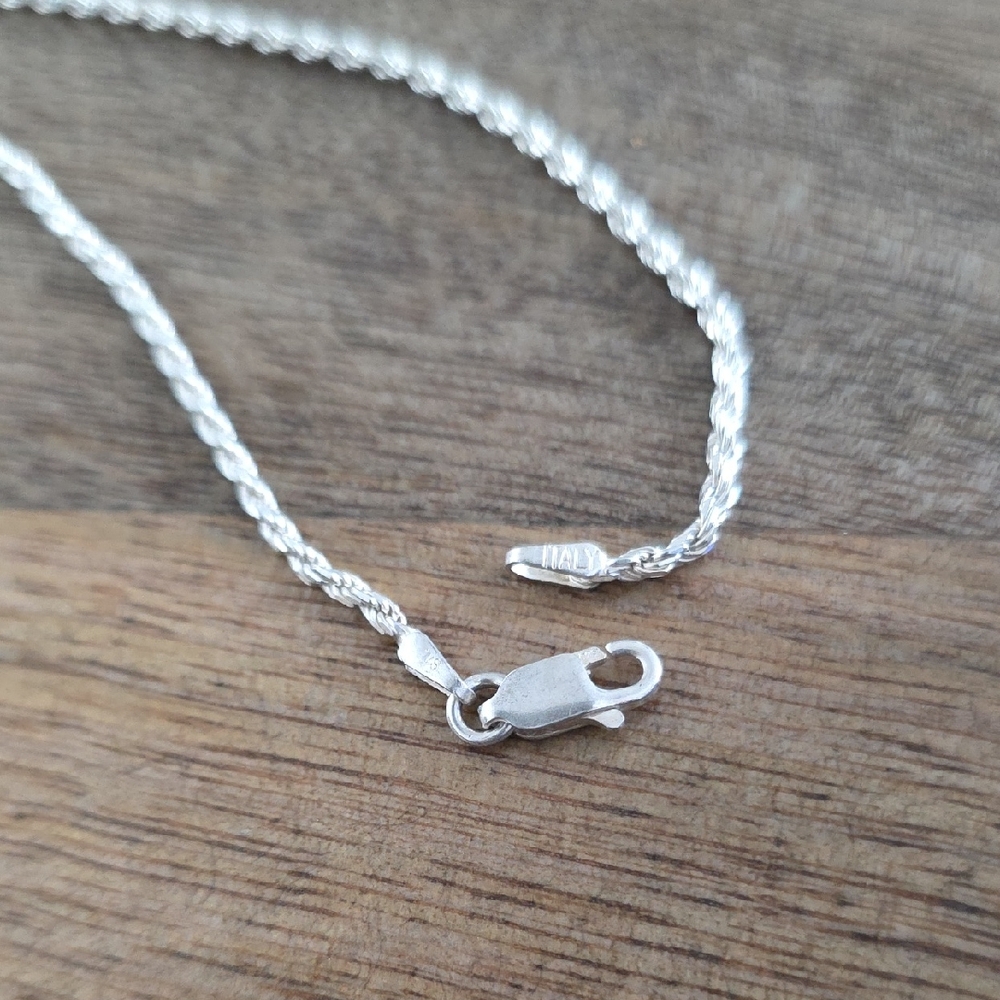 30” 2mm, vintage Italian sterling silver 925 rope chain necklace